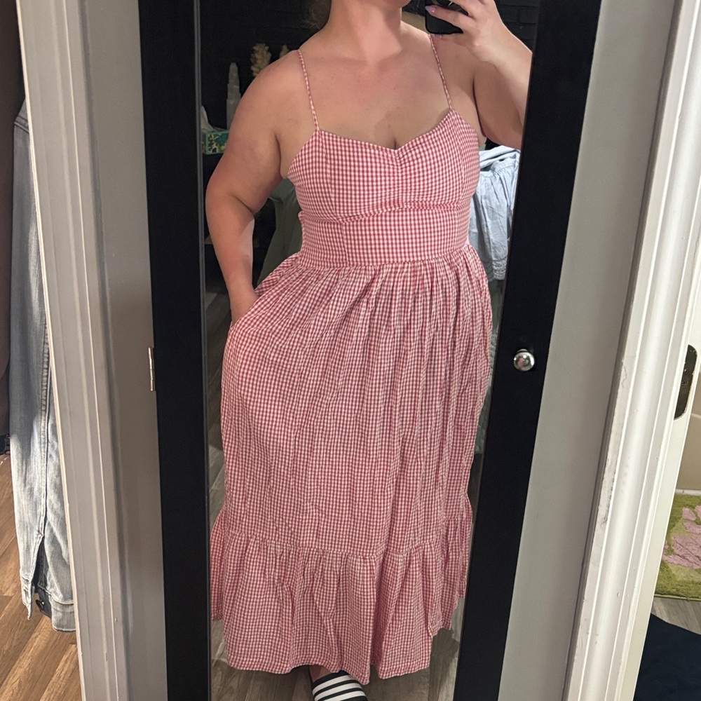 American Eagle Outfitters Red Gingham Maxi Dress with Spaghetti Straps
